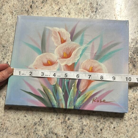 Original acrylic Painting- pink Callie Lillie’s - unframed, vintage wear, damage - Picture 6 of 14